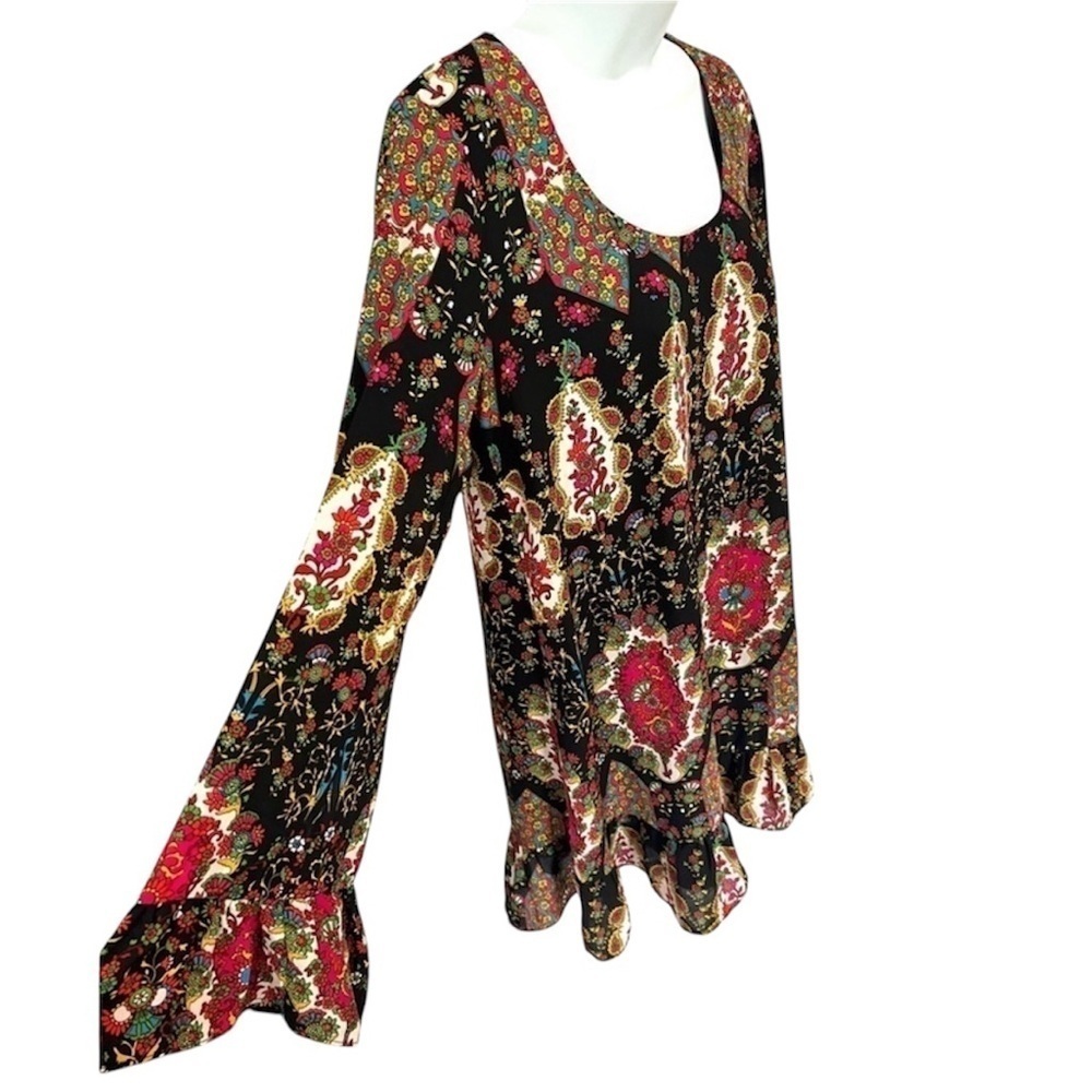 Show Me your Mumu Margot black patterned bell sleeve boho mini dress size small - Picture 4 of 8